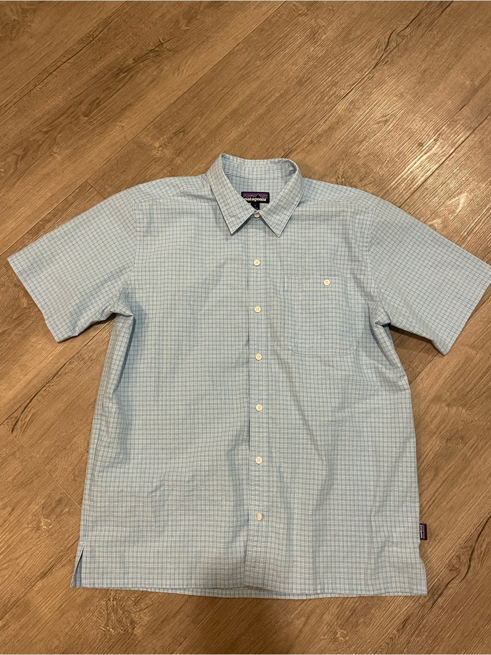Patagonia Short-Sleeve Button-Down Shirt in Light Blue Grid